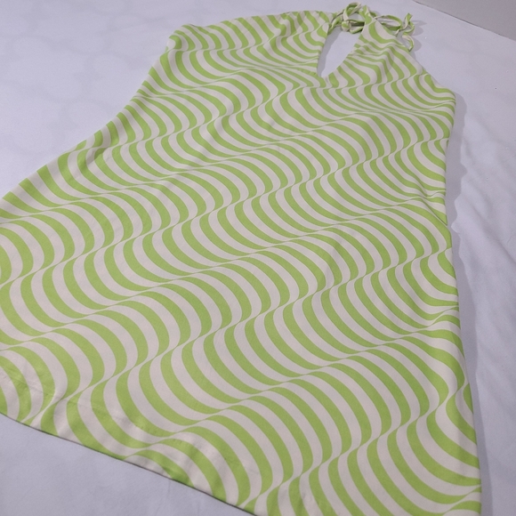 Zara Green and‎ White Swirl Satin Halter Dress Size Large - Picture 6 of 12